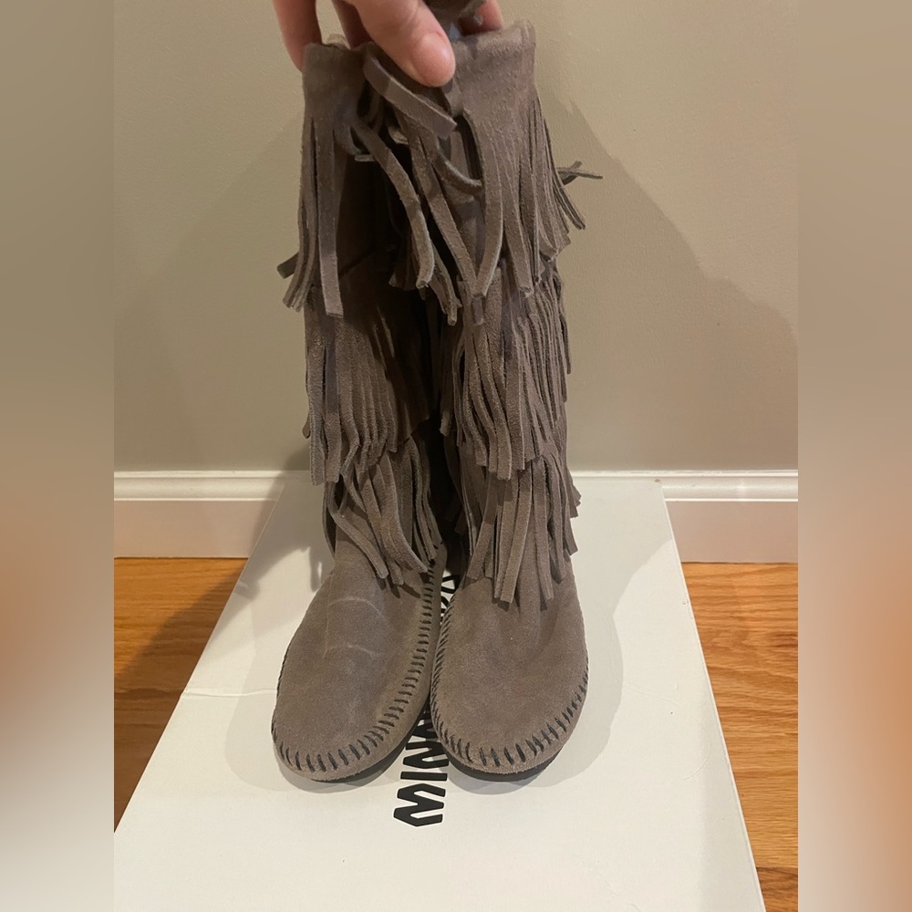 Grey Fringe Boots